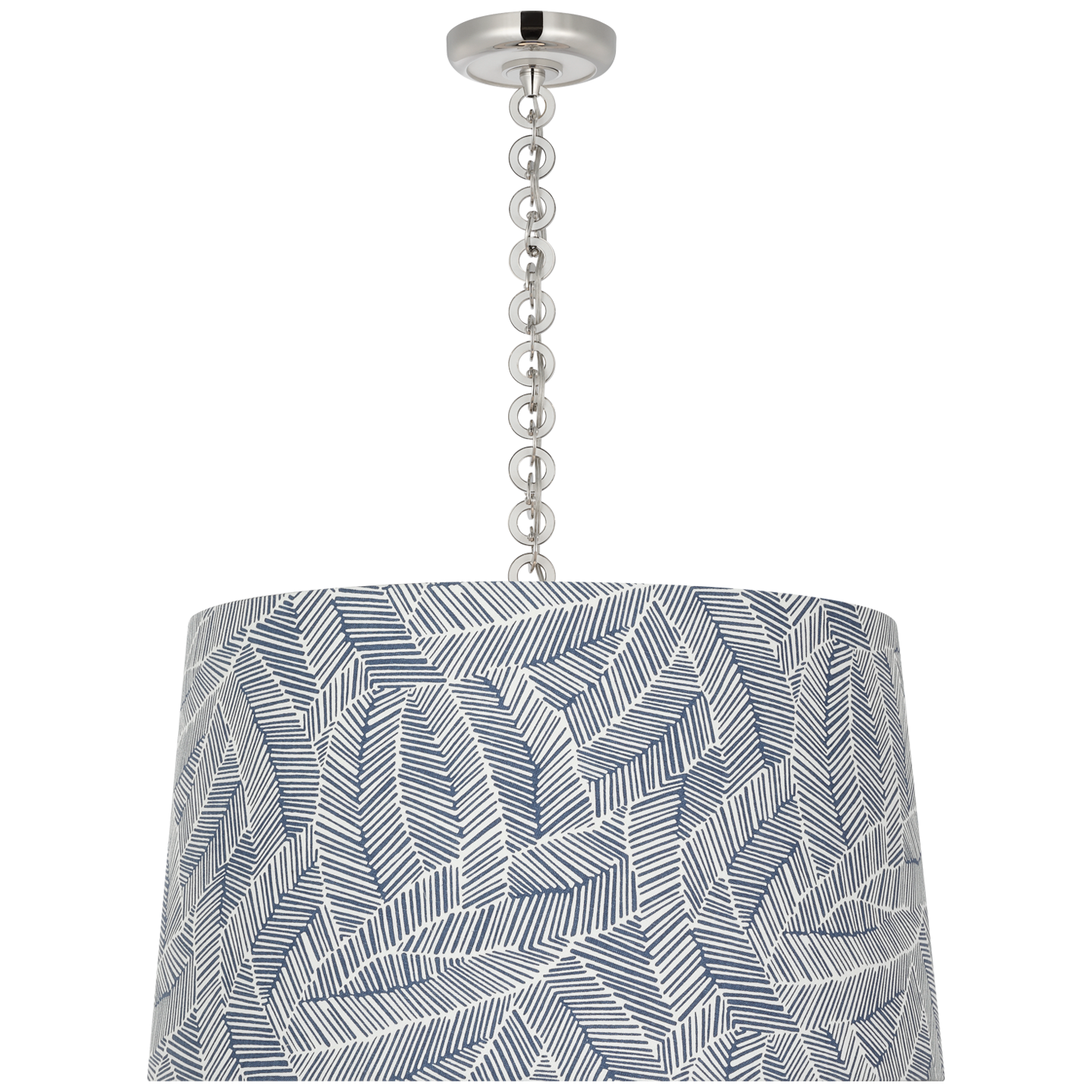 Evelyn 25" Hanging Shade | Polished Nickel and White Oak | Schumacher Navy Abstract Leaf Shade