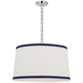 Evelyn 25" Hanging Shade | Polished Nickel and White Oak | Linen Shade and Schumacher Blue Berkeley Tape