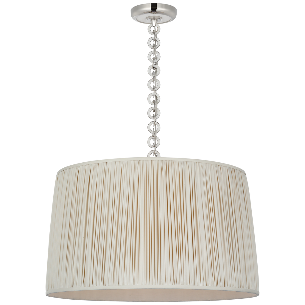 Evelyn 25" Hanging Shade | Polished Nickel and White Oak | Champagne Silk Pleated Shade
