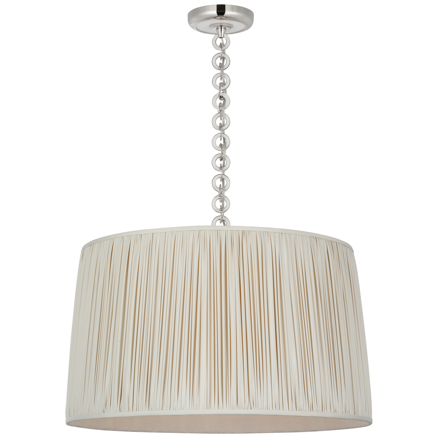 Evelyn 25" Hanging Shade | Polished Nickel and White Oak | Champagne Silk Pleated Shade