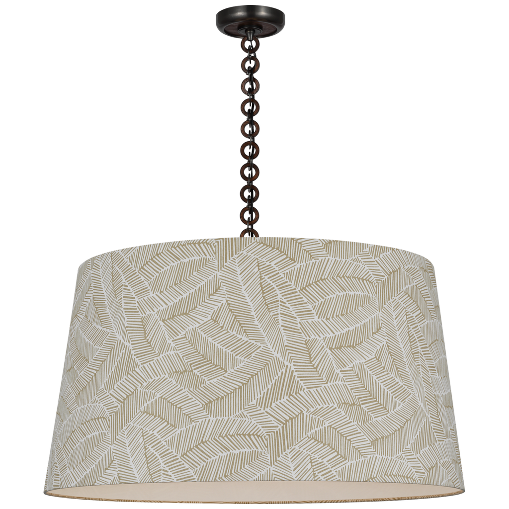 Evelyn 33" Hanging Shade | Bronze and Natural Oak | Schumacher Taupe Abstract Leaf Shade