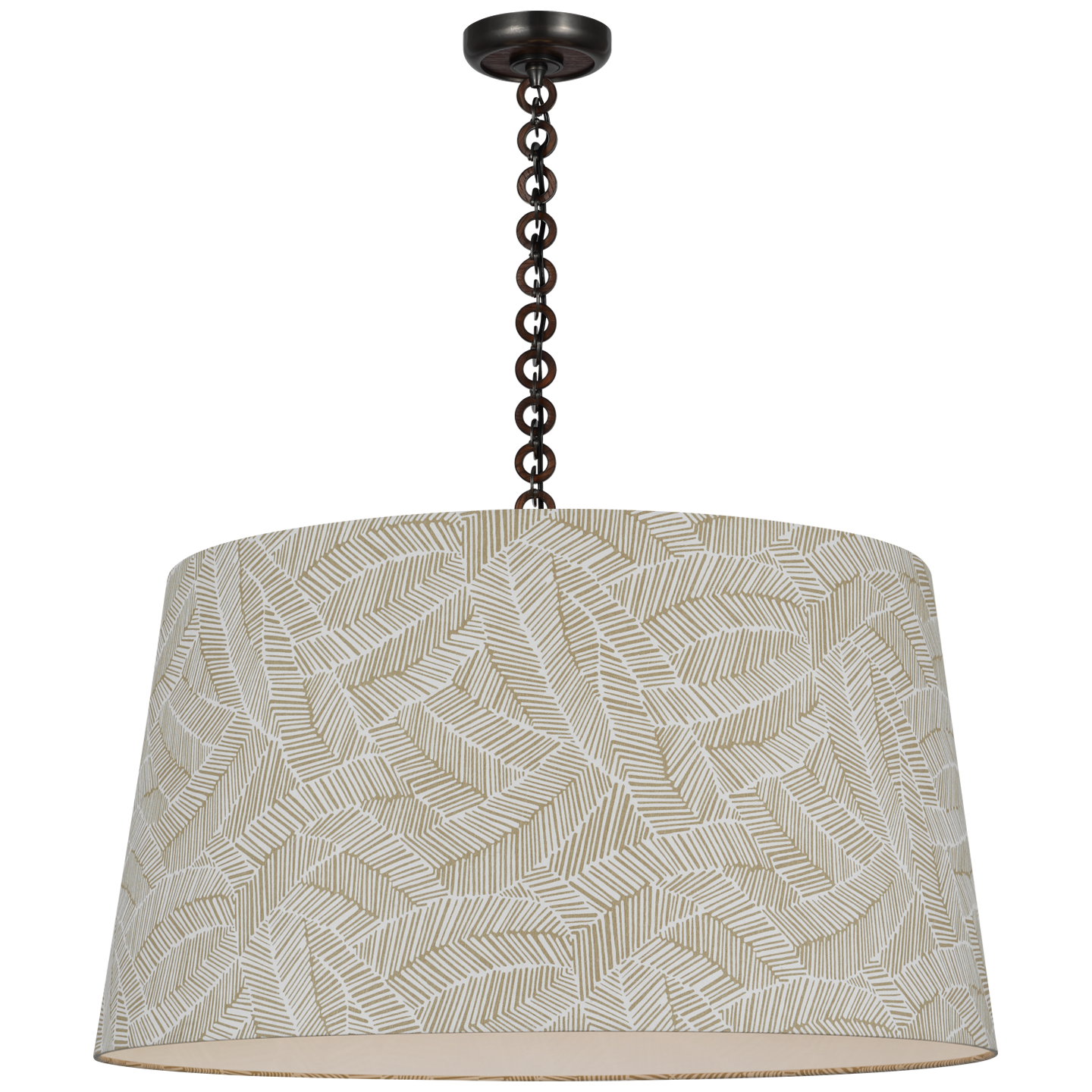 Evelyn 33" Hanging Shade | Bronze and Natural Oak | Schumacher Taupe Abstract Leaf Shade
