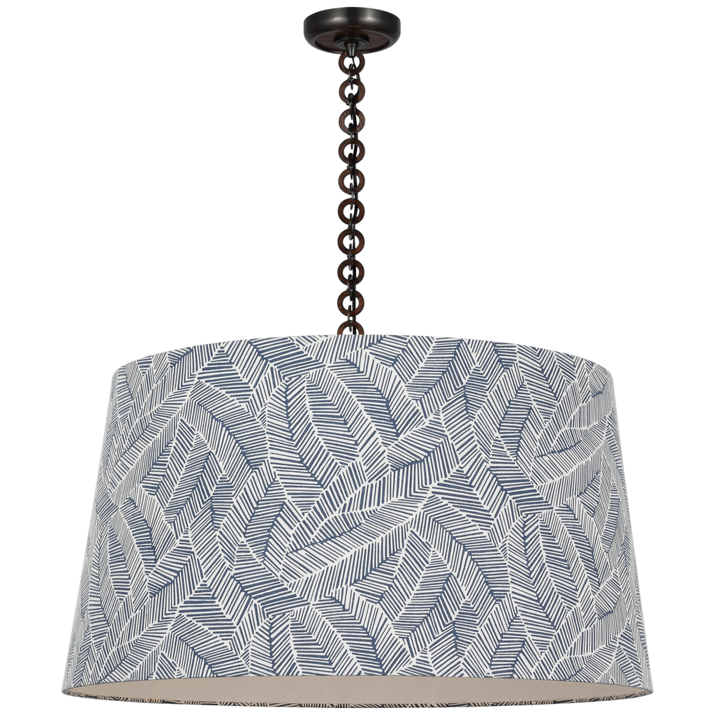 Evelyn 33" Hanging Shade | Bronze and Natural Oak | Schumacher Navy Abstract Leaf Shade