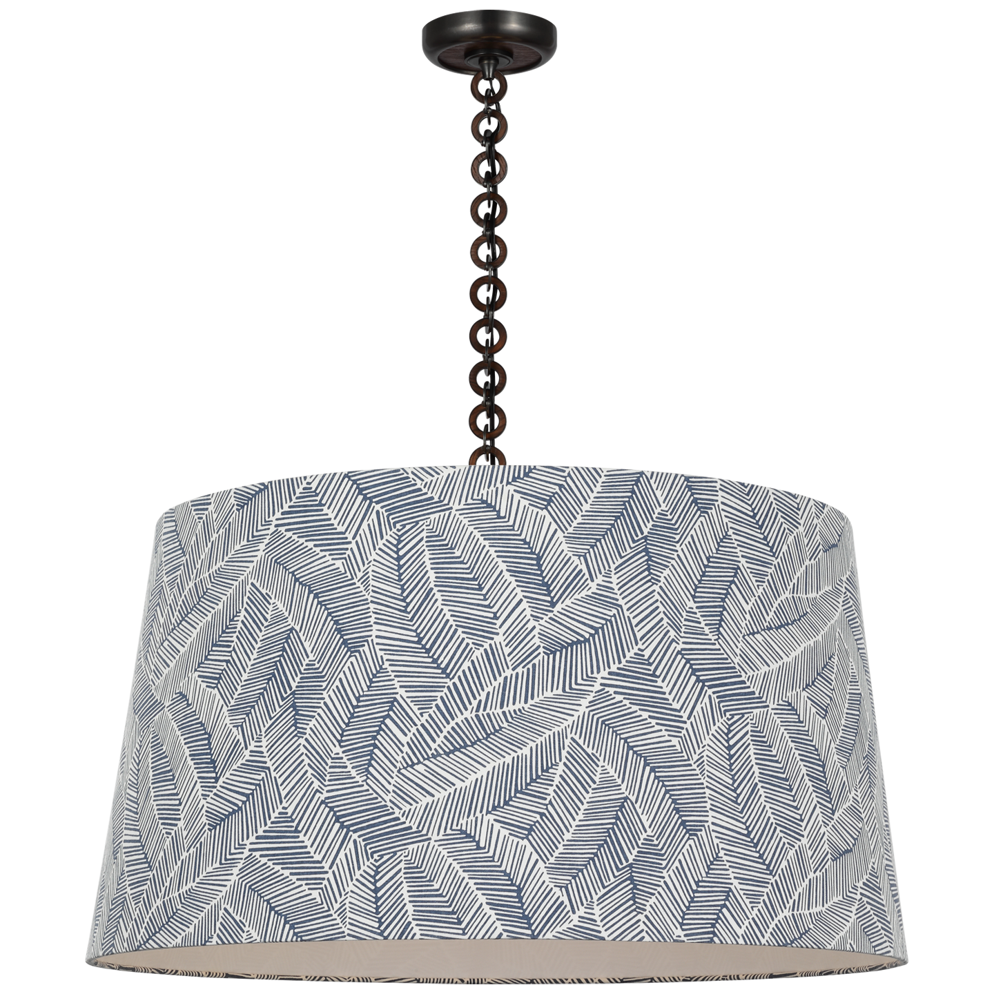 Evelyn 33" Hanging Shade | Bronze and Natural Oak | Schumacher Navy Abstract Leaf Shade