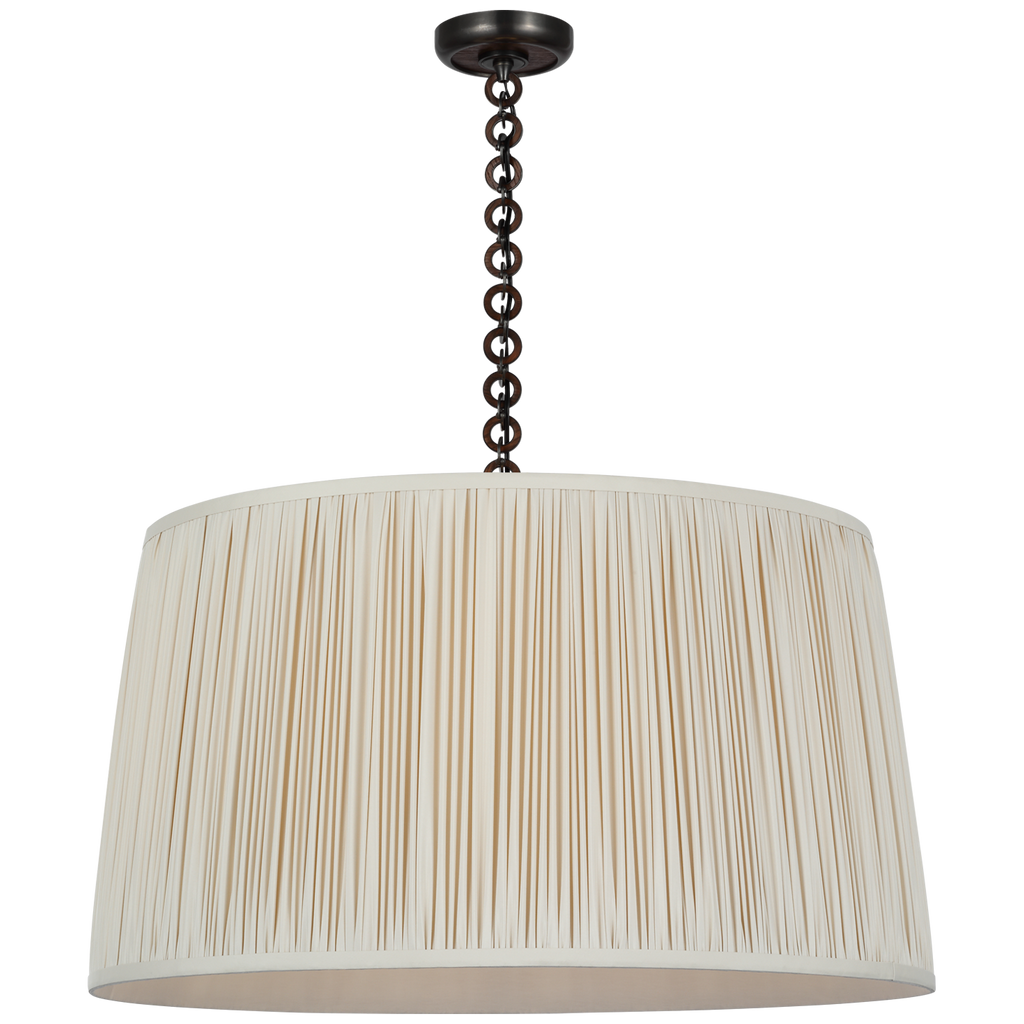Evelyn 33" Hanging Shade | Bronze and Natural Oak | Champagne Silk Pleated Shade
