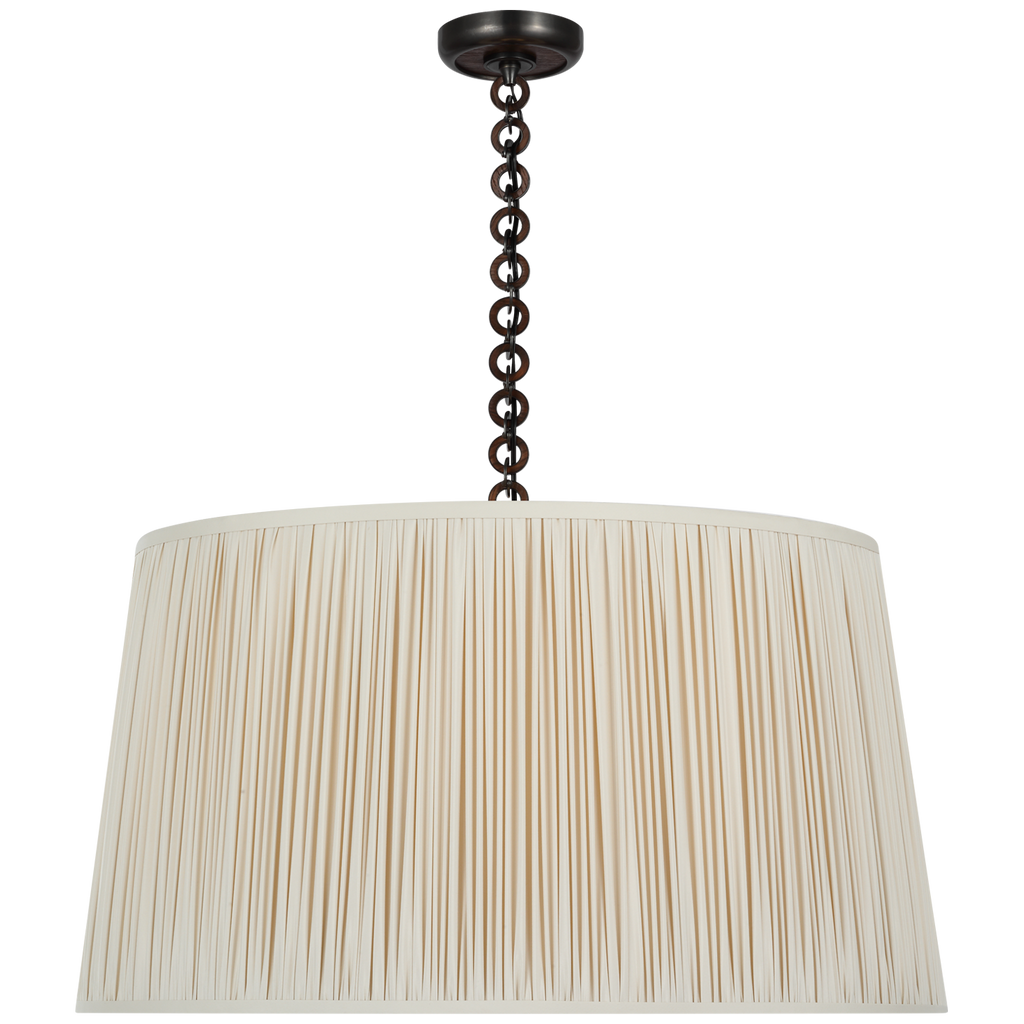Evelyn 33" Hanging Shade | Bronze and Natural Oak | Champagne Silk Pleated Shade