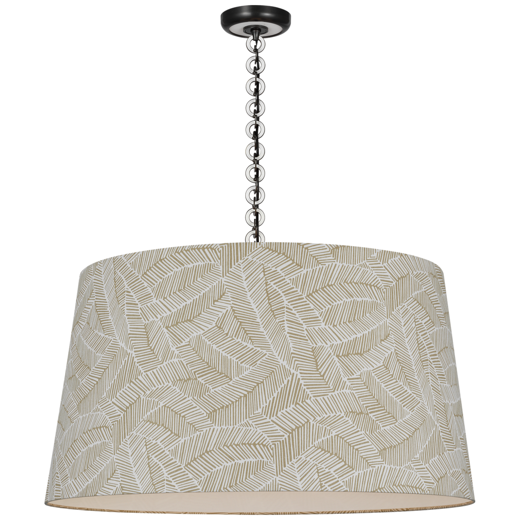 Evelyn 33" Hanging Shade | Bronze and White Oak | Schumacher Taupe Abstract Leaf Shade