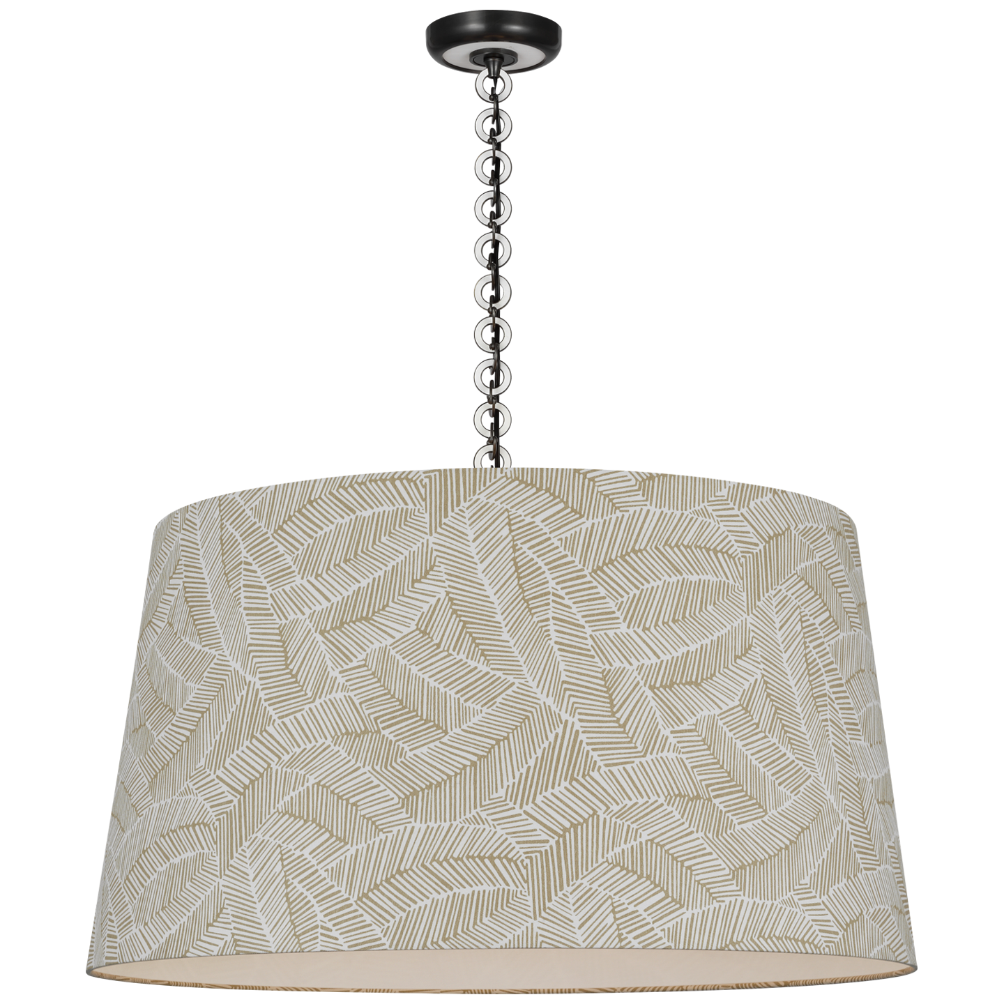 Evelyn 33" Hanging Shade | Bronze and White Oak | Schumacher Taupe Abstract Leaf Shade