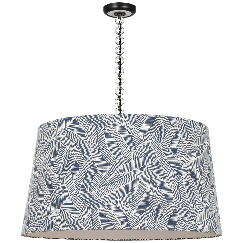 Evelyn 33" Hanging Shade | Bronze and White Oak | Schumacher Navy Abstract Leaf Shade
