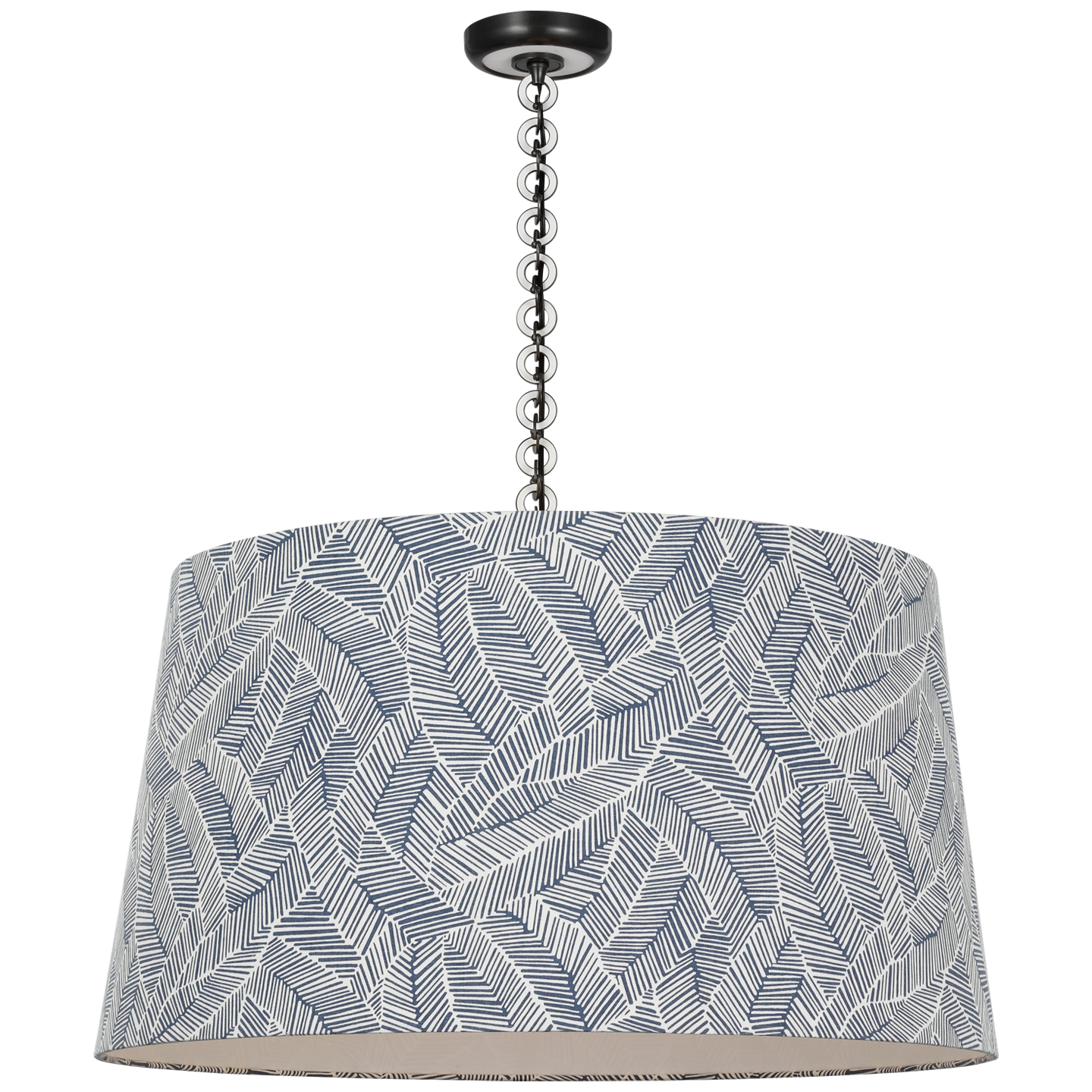 Evelyn 33" Hanging Shade | Bronze and White Oak | Schumacher Navy Abstract Leaf Shade