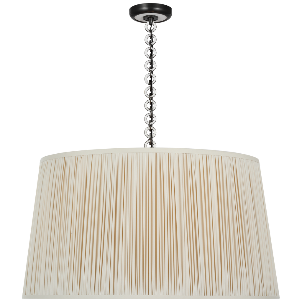 Evelyn 33" Hanging Shade | Bronze and White Oak | Champagne Silk Pleated Shade