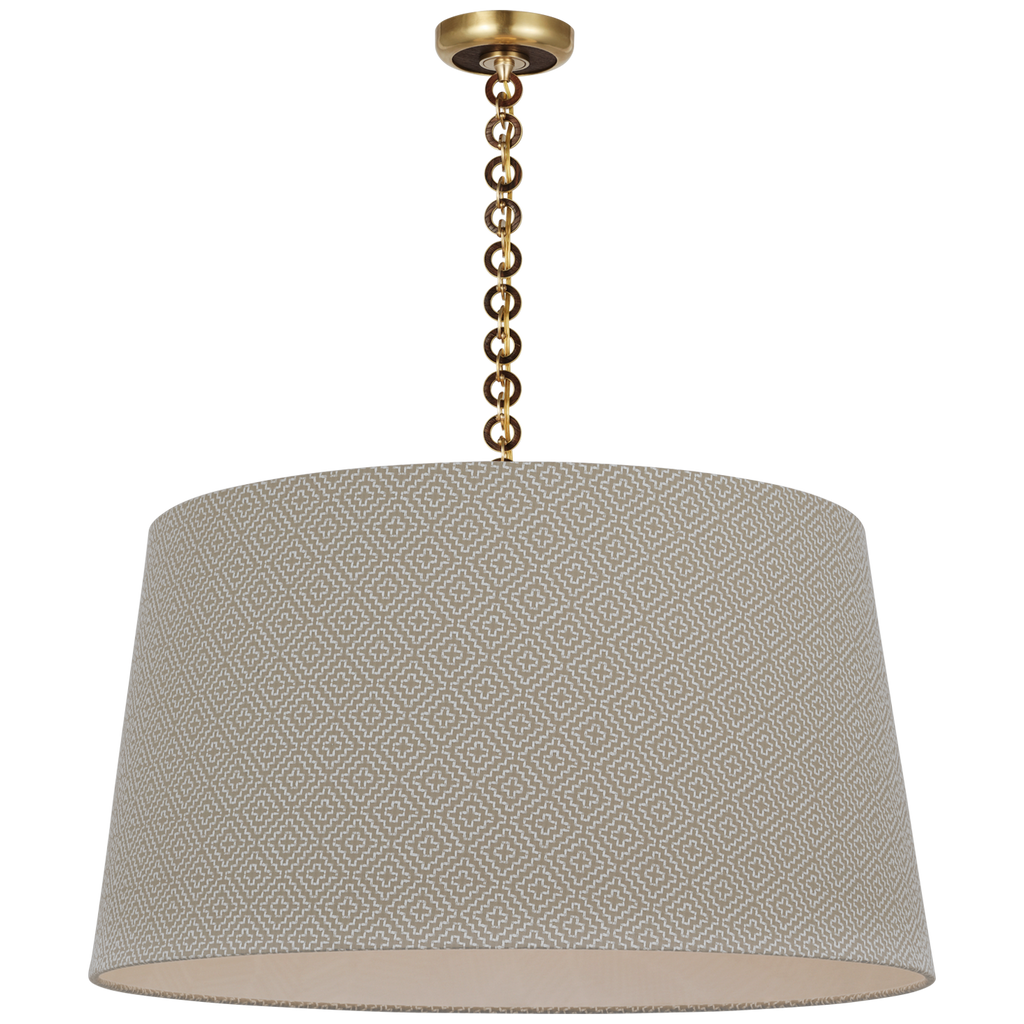 Evelyn 33" Hanging Shade | Hand-Rubbed Antique Brass and Natural Oak | Schumacher Dove Soho Weave Shade