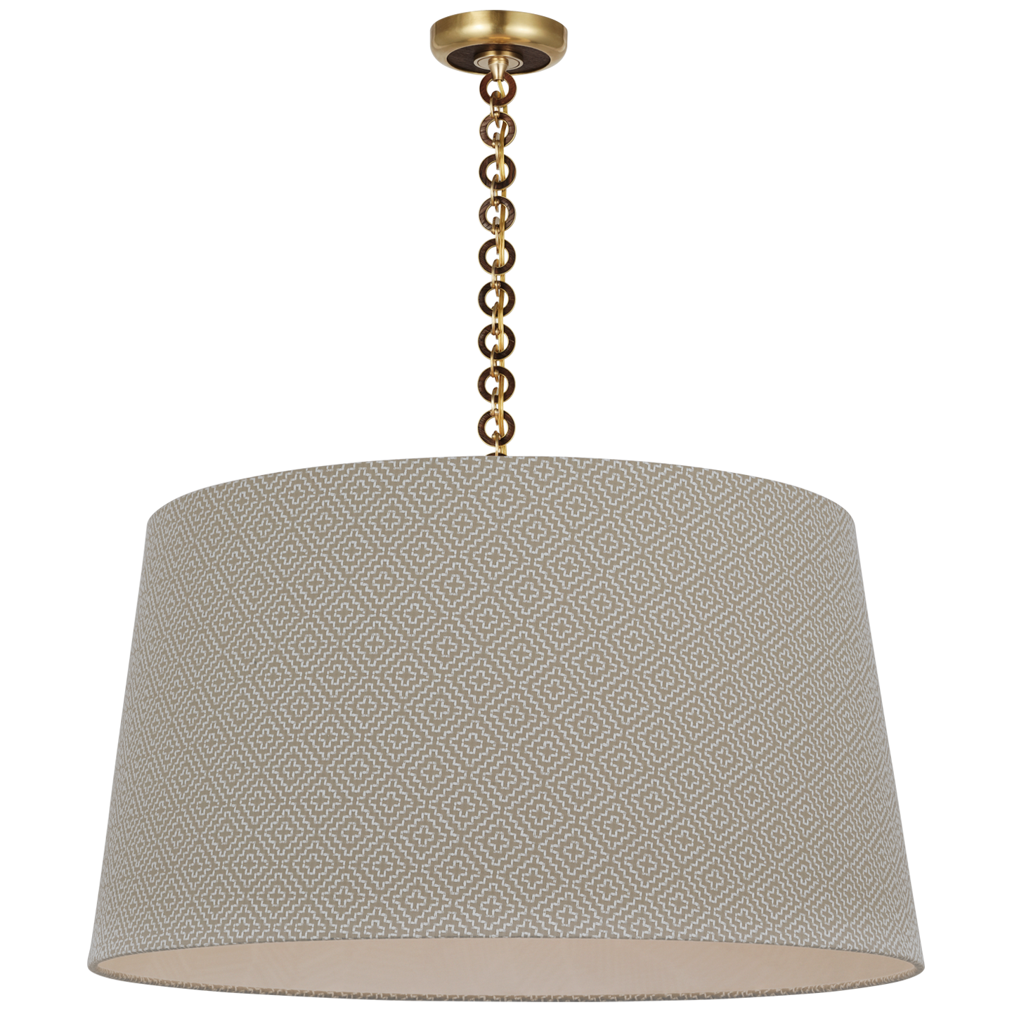 Evelyn 33" Hanging Shade | Hand-Rubbed Antique Brass and Natural Oak | Schumacher Dove Soho Weave Shade