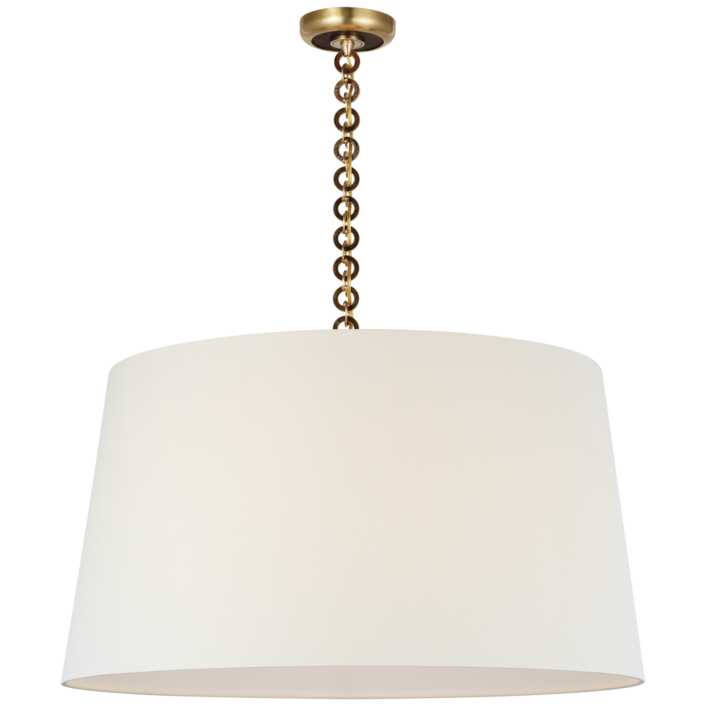 Evelyn 33" Hanging Shade | Hand-Rubbed Antique Brass and Natural Oak | Linen Shade