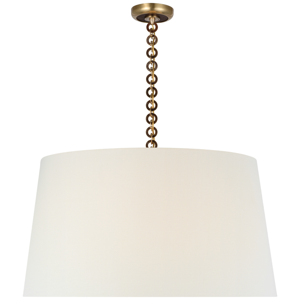 Evelyn 33" Hanging Shade | Hand-Rubbed Antique Brass and Natural Oak | Linen Shade