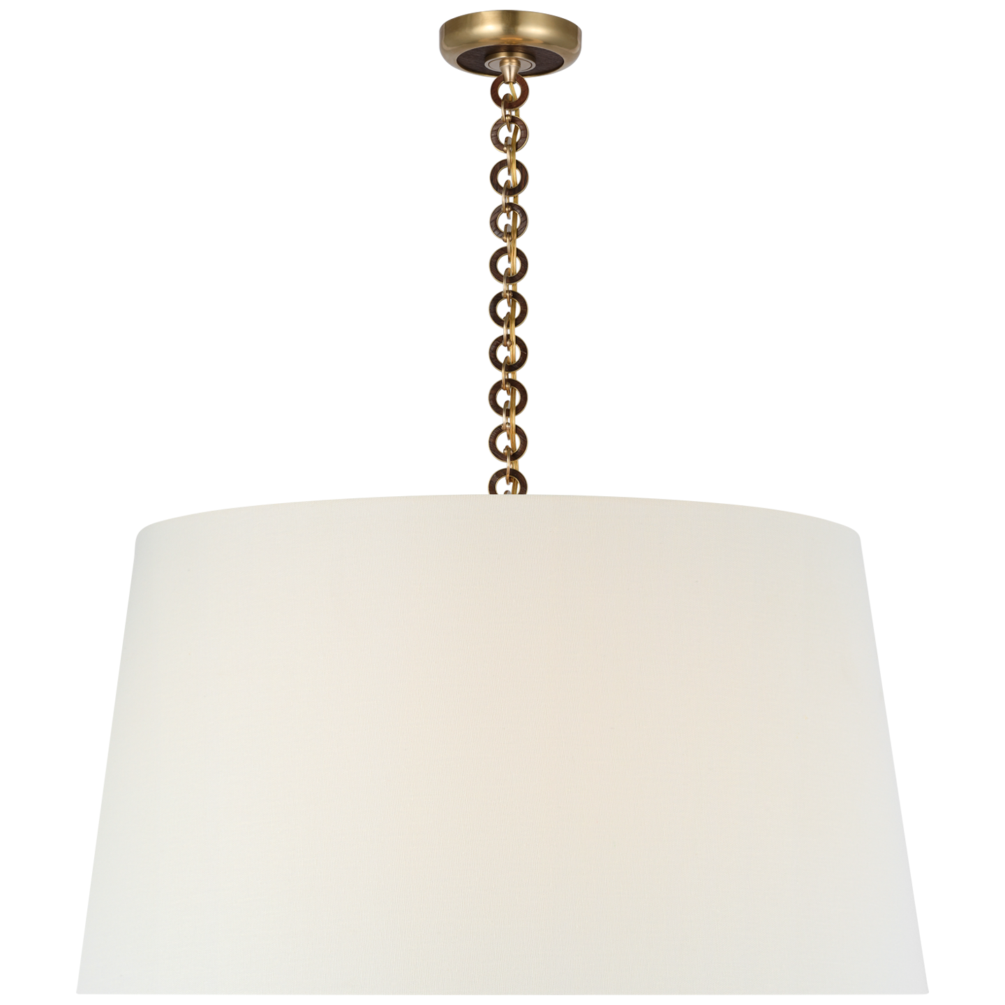 Evelyn 33" Hanging Shade | Hand-Rubbed Antique Brass and Natural Oak | Linen Shade
