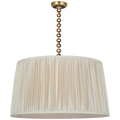 Evelyn 33" Hanging Shade | Hand-Rubbed Antique Brass and Natural Oak | Champagne Silk Pleated Shade