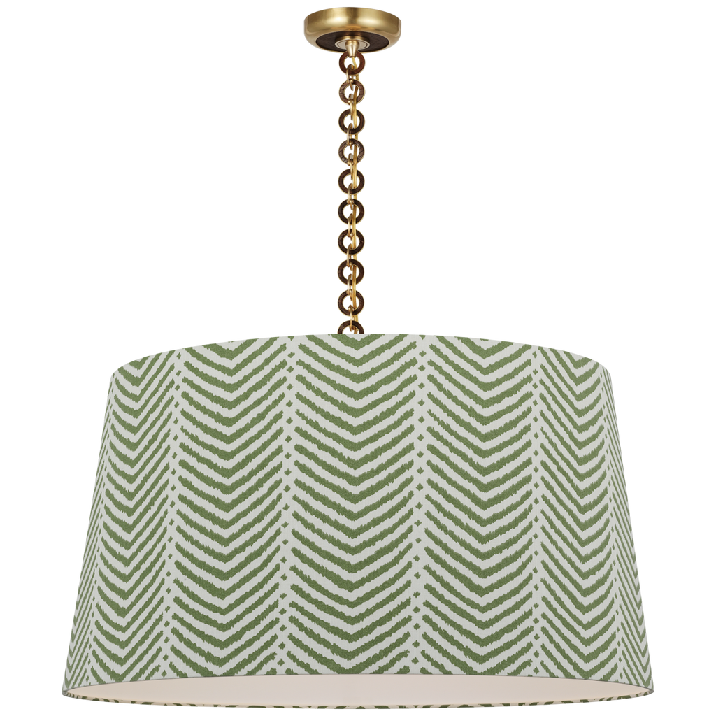 Evelyn 33" Hanging Shade | Hand-Rubbed Antique Brass and Natural Oak | Schumacher Verde La Jolla Shade