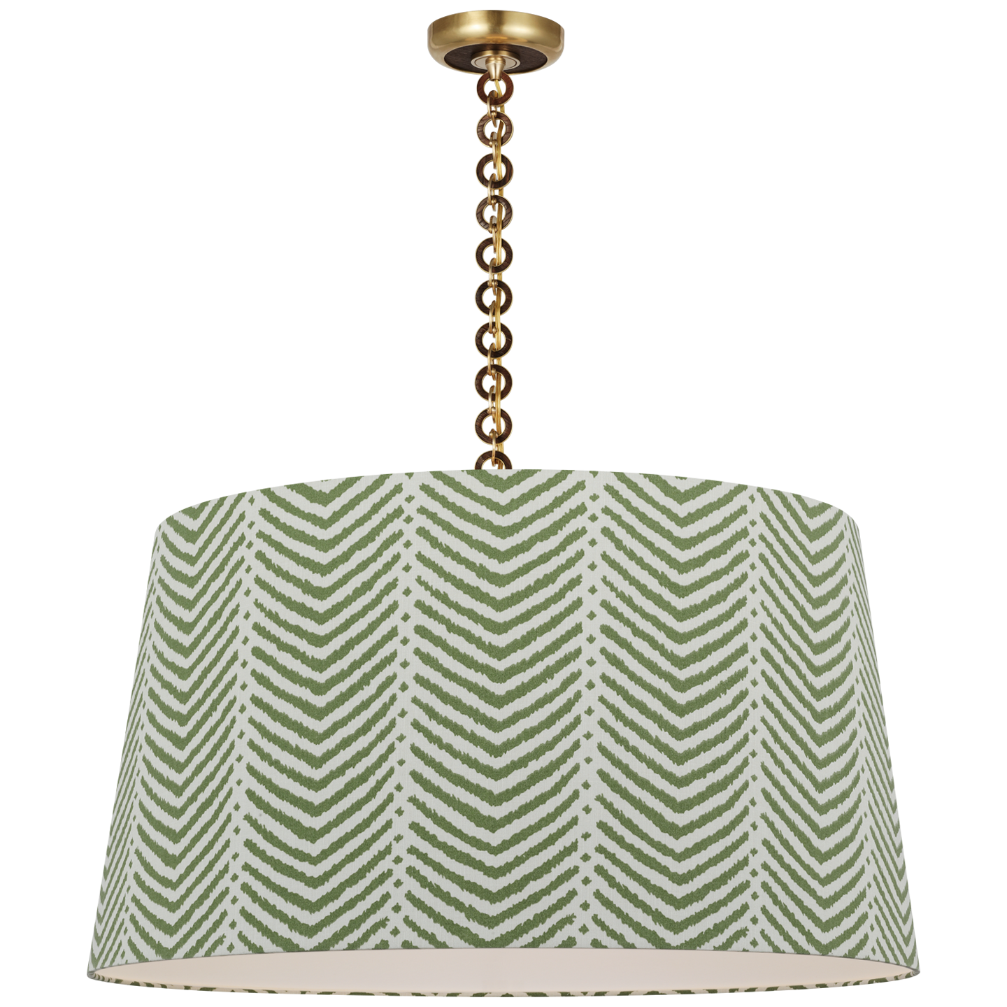 Evelyn 33" Hanging Shade | Hand-Rubbed Antique Brass and Natural Oak | Schumacher Verde La Jolla Shade
