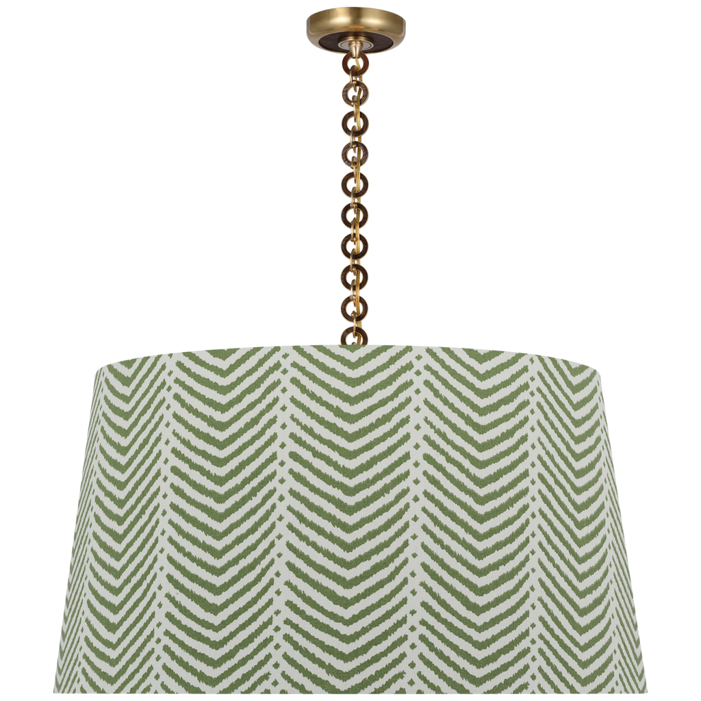Evelyn 33" Hanging Shade | Hand-Rubbed Antique Brass and Natural Oak | Schumacher Verde La Jolla Shade