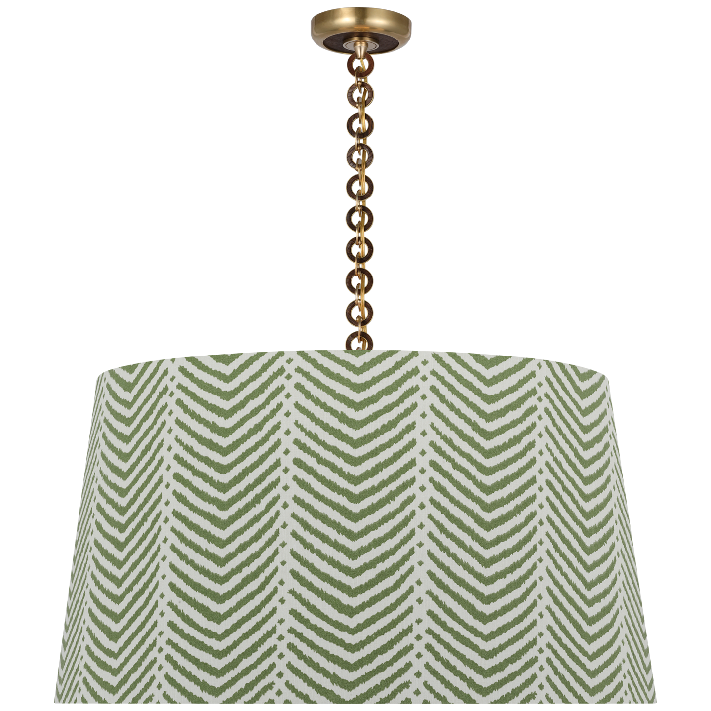 Evelyn 33" Hanging Shade | Hand-Rubbed Antique Brass and Natural Oak | Schumacher Verde La Jolla Shade