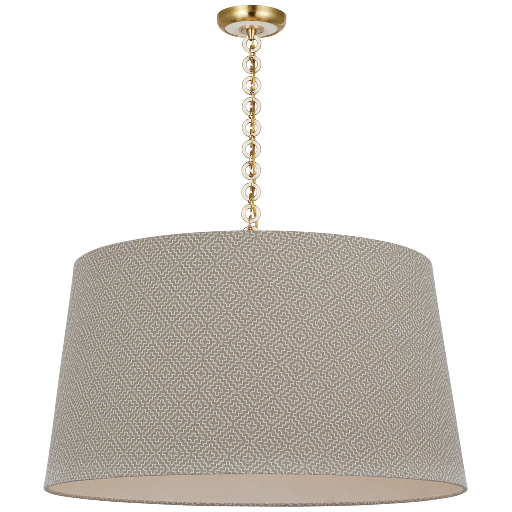 Evelyn 33" Hanging Shade | Hand-Rubbed Antique Brass and White Oak | Schumacher Dove Soho Weave Shade
