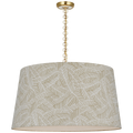 Evelyn 33" Hanging Shade | Hand-Rubbed Antique Brass and White Oak | Schumacher Taupe Abstract Leaf Shade