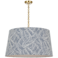Evelyn 33" Hanging Shade | Hand-Rubbed Antique Brass and White Oak | Schumacher Navy Abstract Leaf Shade