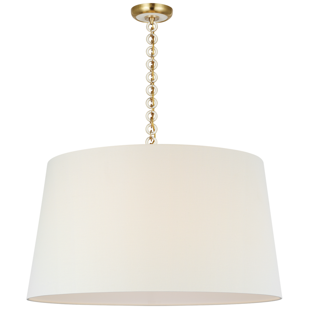 Evelyn 33" Hanging Shade | Hand-Rubbed Antique Brass and White Oak | Linen Shade