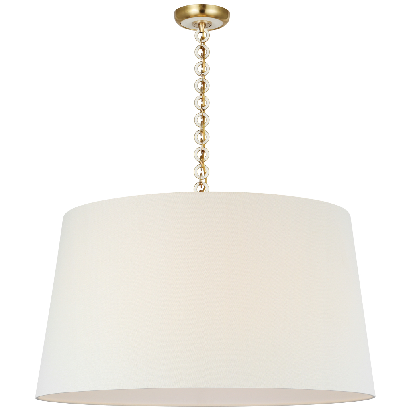 Evelyn 33" Hanging Shade | Hand-Rubbed Antique Brass and White Oak | Linen Shade
