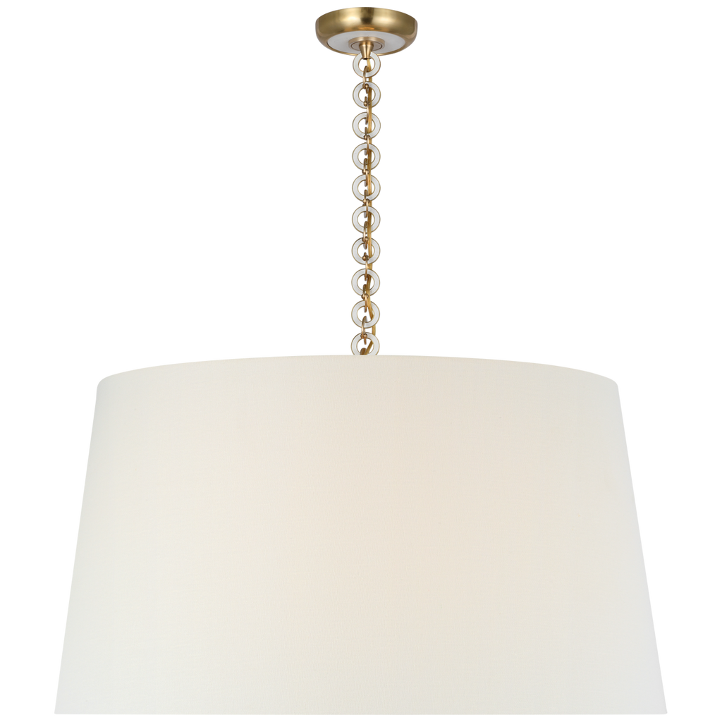 Evelyn 33" Hanging Shade | Hand-Rubbed Antique Brass and White Oak | Linen Shade