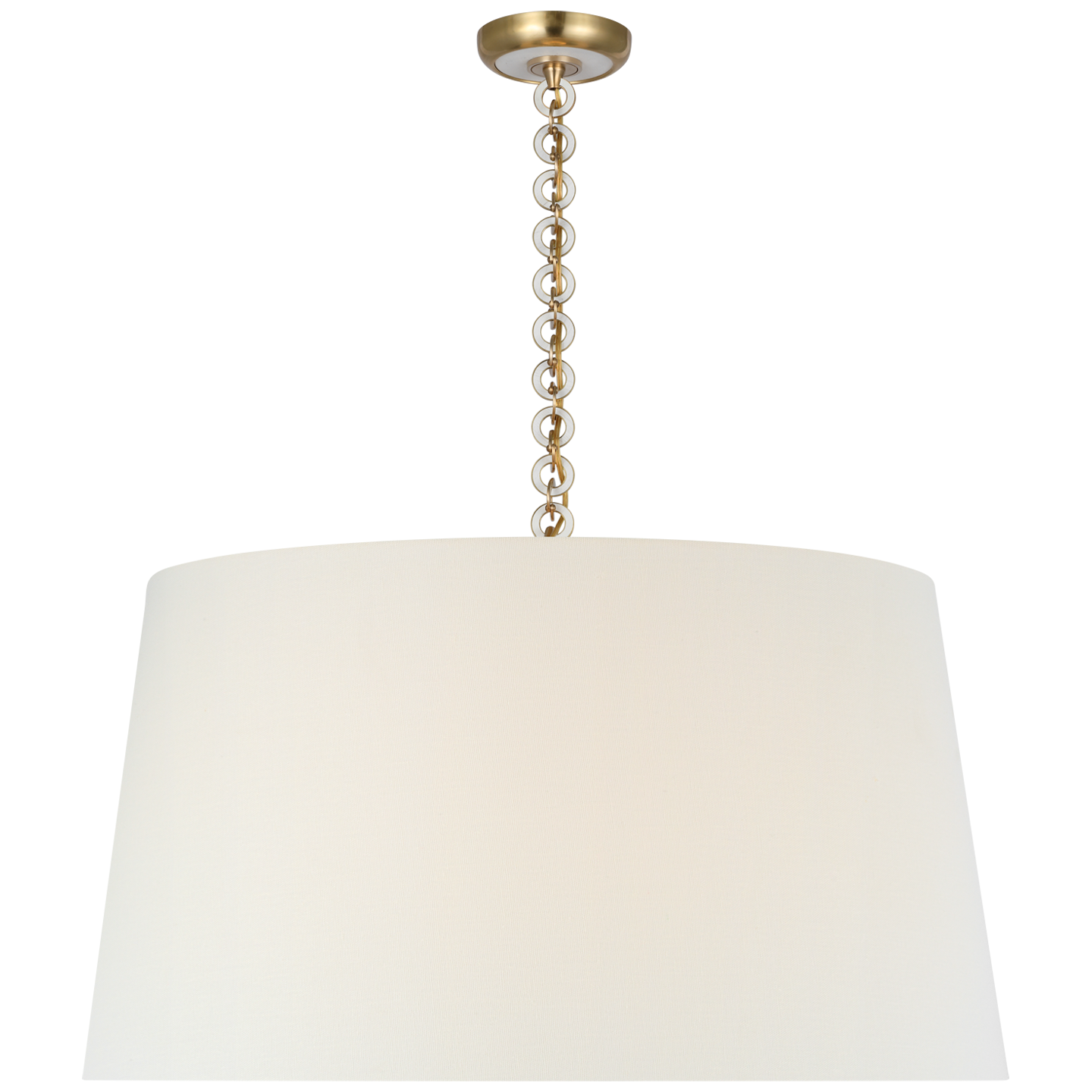 Evelyn 33" Hanging Shade | Hand-Rubbed Antique Brass and White Oak | Linen Shade