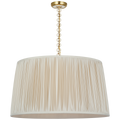 Evelyn 33" Hanging Shade | Hand-Rubbed Antique Brass and White Oak | Champagne Silk Pleated Shade