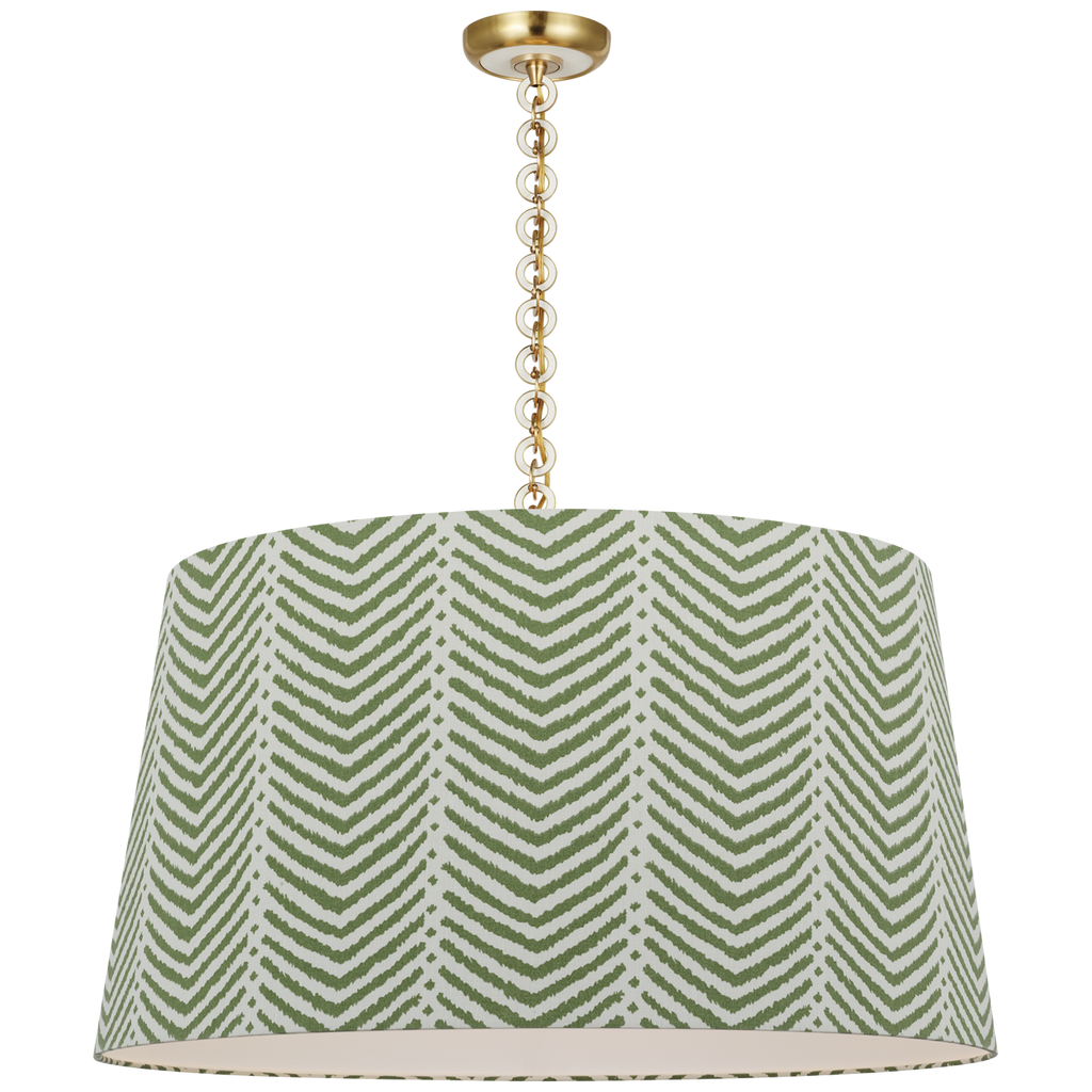 Evelyn 33" Hanging Shade | Hand-Rubbed Antique Brass and White Oak | Schumacher Verde La Jolla Shade
