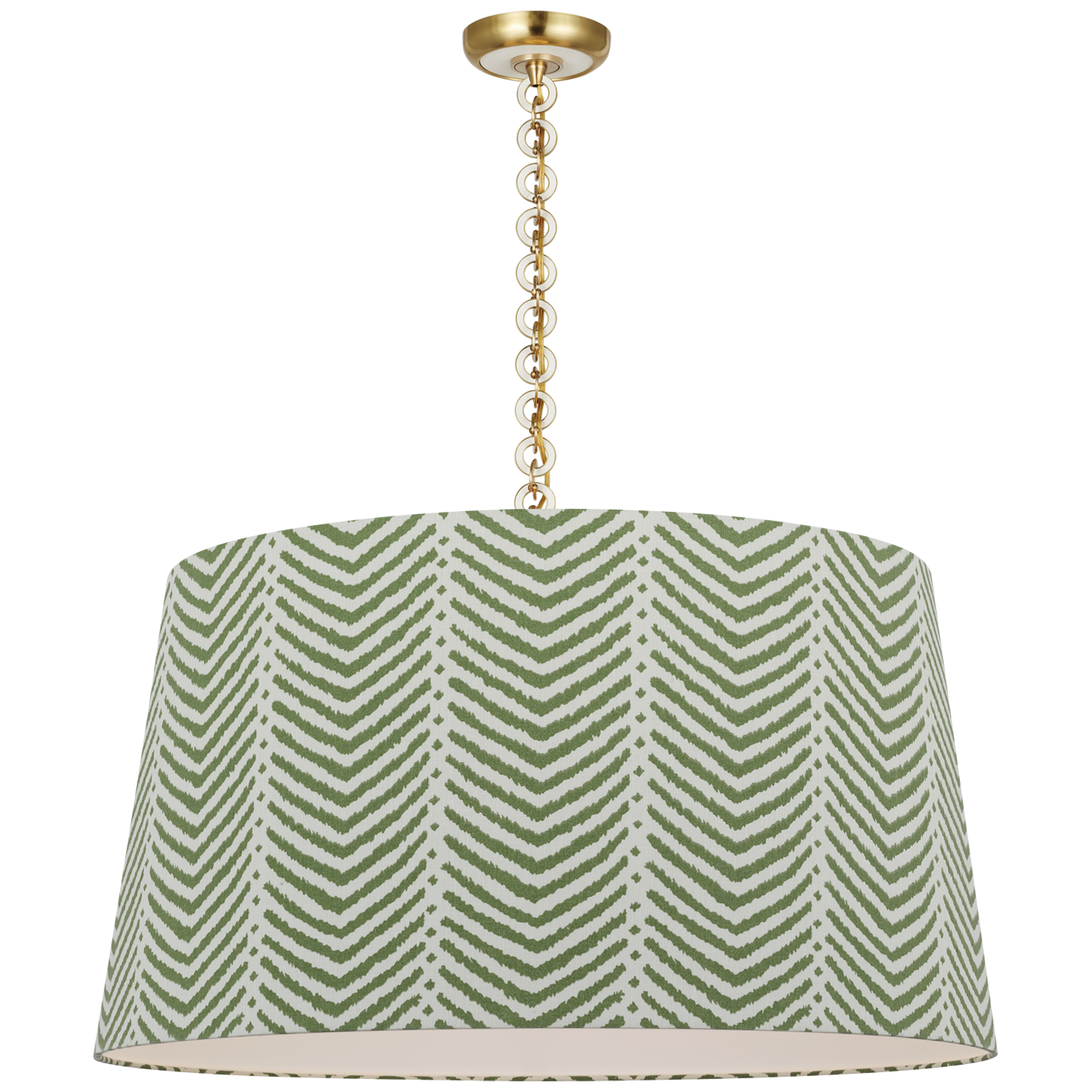 Evelyn 33" Hanging Shade | Hand-Rubbed Antique Brass and White Oak | Schumacher Verde La Jolla Shade