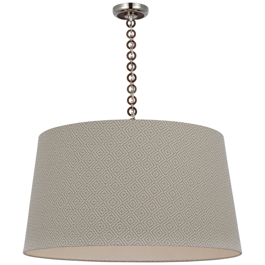 Evelyn 33" Hanging Shade | Polished Nickel and Natural Oak | Schumacher Dove Soho Weave Shade