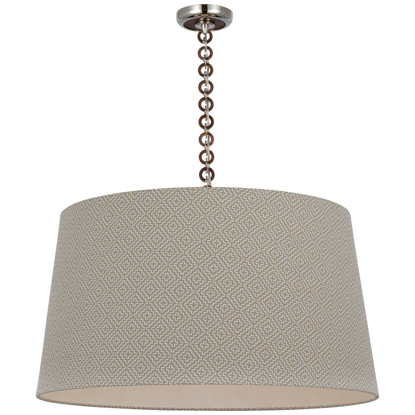 Evelyn 33" Hanging Shade | Polished Nickel and Natural Oak | Schumacher Dove Soho Weave Shade