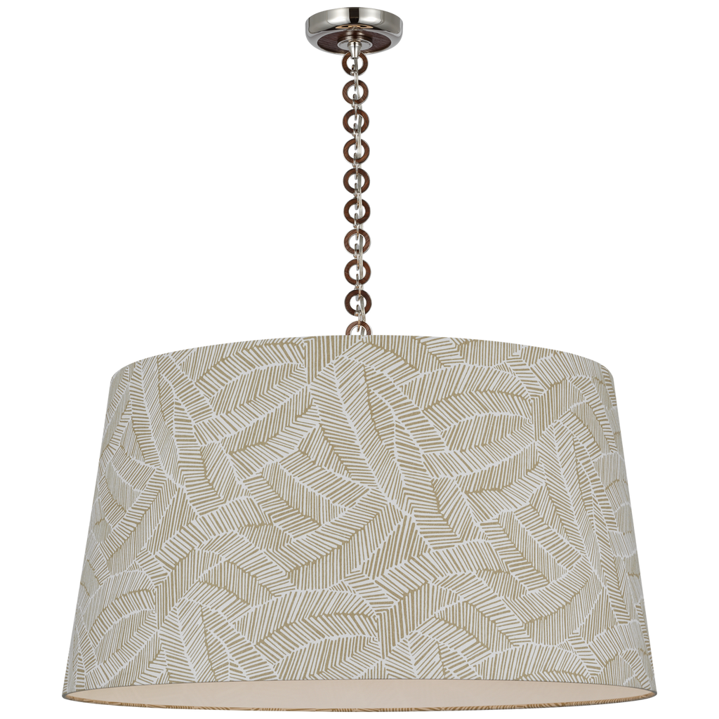 Evelyn 33" Hanging Shade | Polished Nickel and Natural Oak | Schumacher Taupe Abstract Leaf Shade