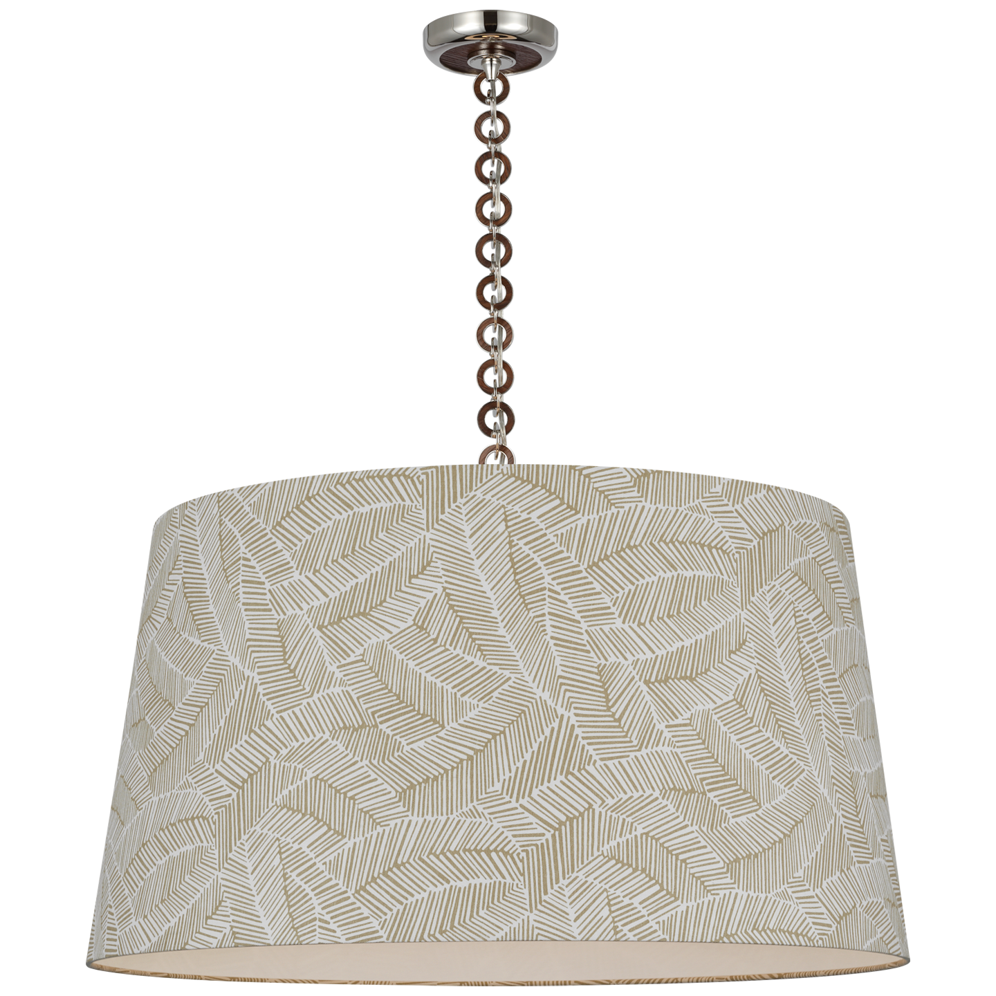 Evelyn 33" Hanging Shade | Polished Nickel and Natural Oak | Schumacher Taupe Abstract Leaf Shade
