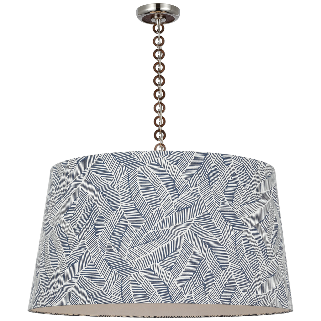 Evelyn 33" Hanging Shade | Polished Nickel and Natural Oak | Schumacher Navy Abstract Leaf Shade