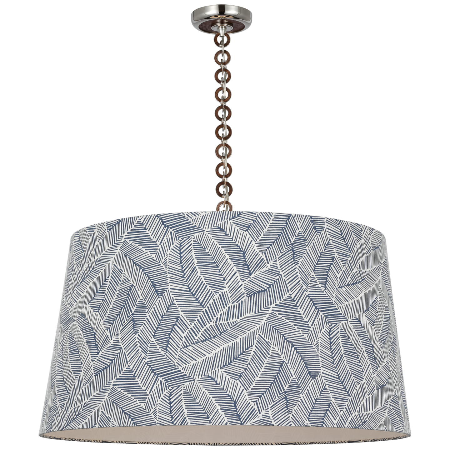 Evelyn 33" Hanging Shade | Polished Nickel and Natural Oak | Schumacher Navy Abstract Leaf Shade