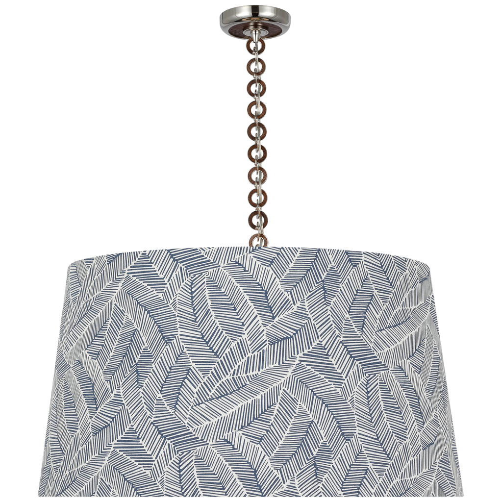 Evelyn 33" Hanging Shade | Polished Nickel and Natural Oak | Schumacher Navy Abstract Leaf Shade