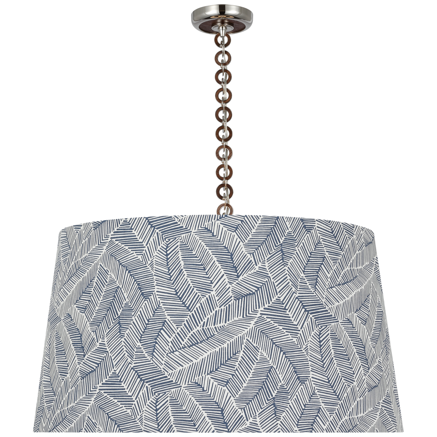 Evelyn 33" Hanging Shade | Polished Nickel and Natural Oak | Schumacher Navy Abstract Leaf Shade