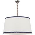 Evelyn 33" Hanging Shade | Polished Nickel and Natural Oak | Linen Shade and Schumacher Blue Berkeley Tape
