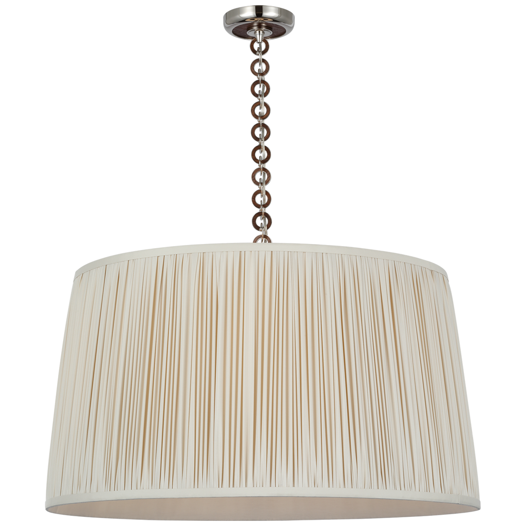 Evelyn 33" Hanging Shade | Polished Nickel and Natural Oak | Champagne Silk Pleated Shade