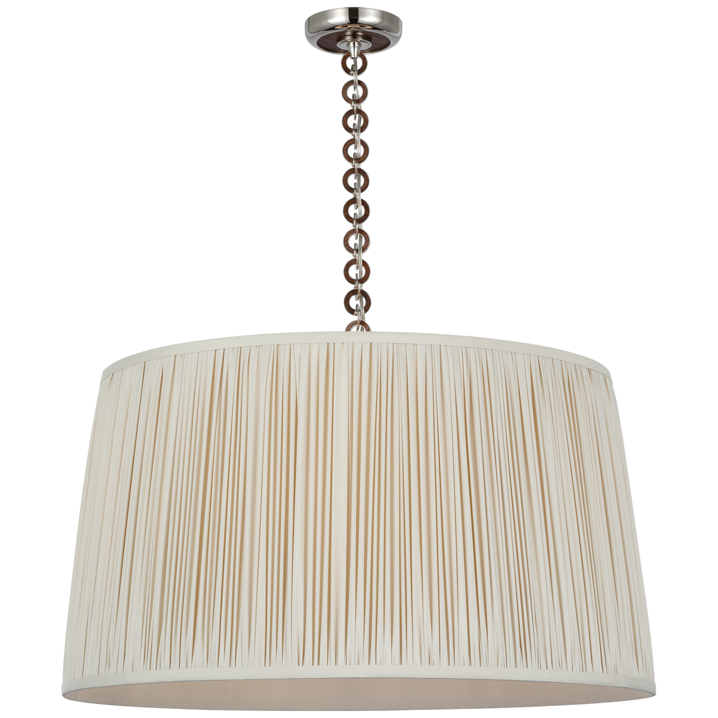 Evelyn 33" Hanging Shade | Polished Nickel and Natural Oak | Champagne Silk Pleated Shade