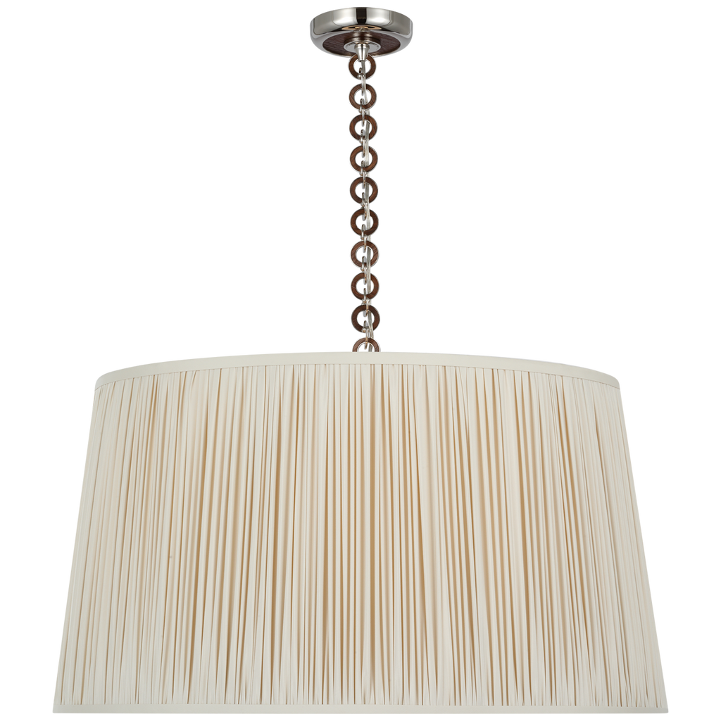 Evelyn 33" Hanging Shade | Polished Nickel and Natural Oak | Champagne Silk Pleated Shade
