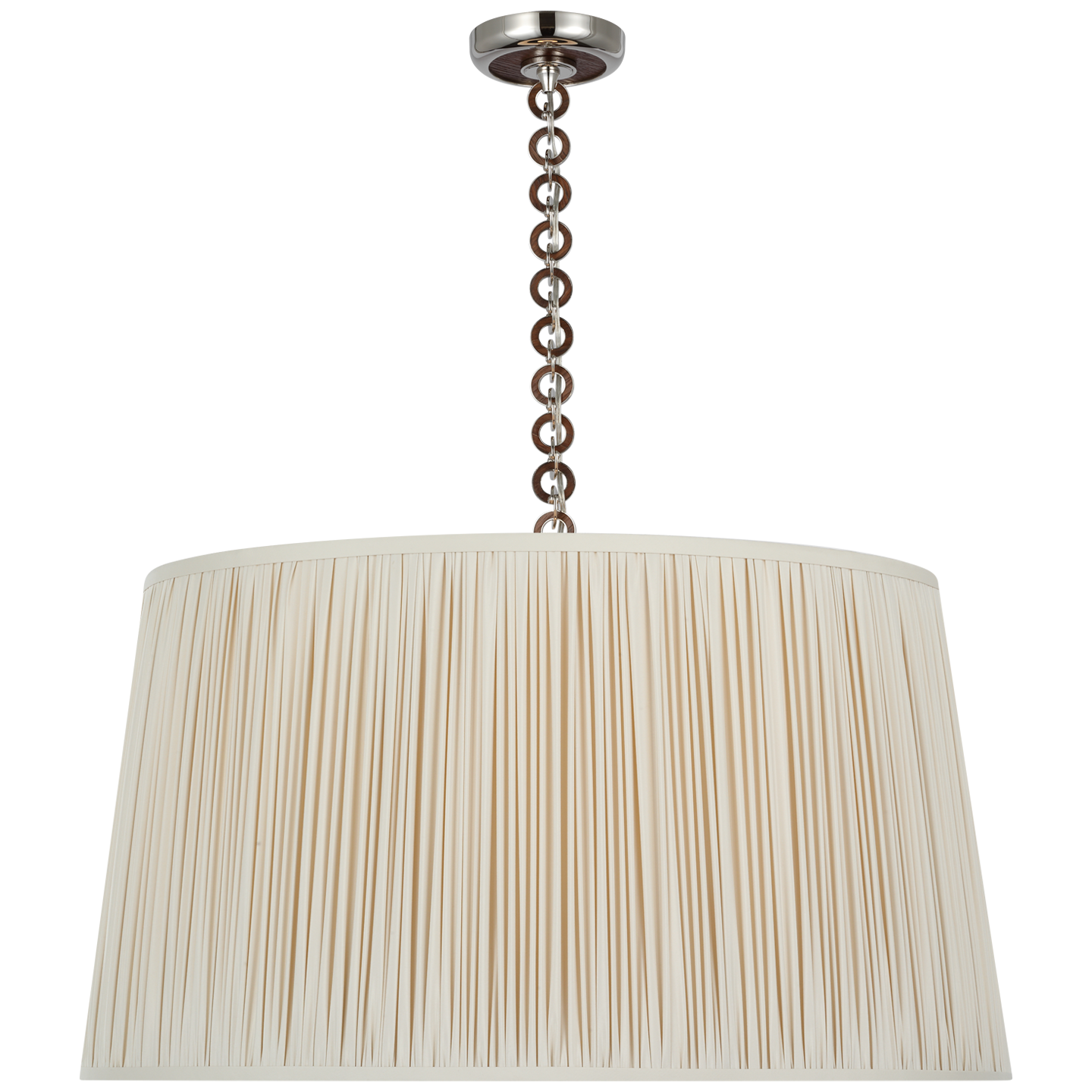 Evelyn 33" Hanging Shade | Polished Nickel and Natural Oak | Champagne Silk Pleated Shade