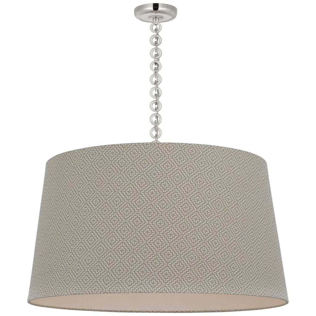 Evelyn 33" Hanging Shade | Polished Nickel and White Oak | Schumacher Dove Soho Weave Shade