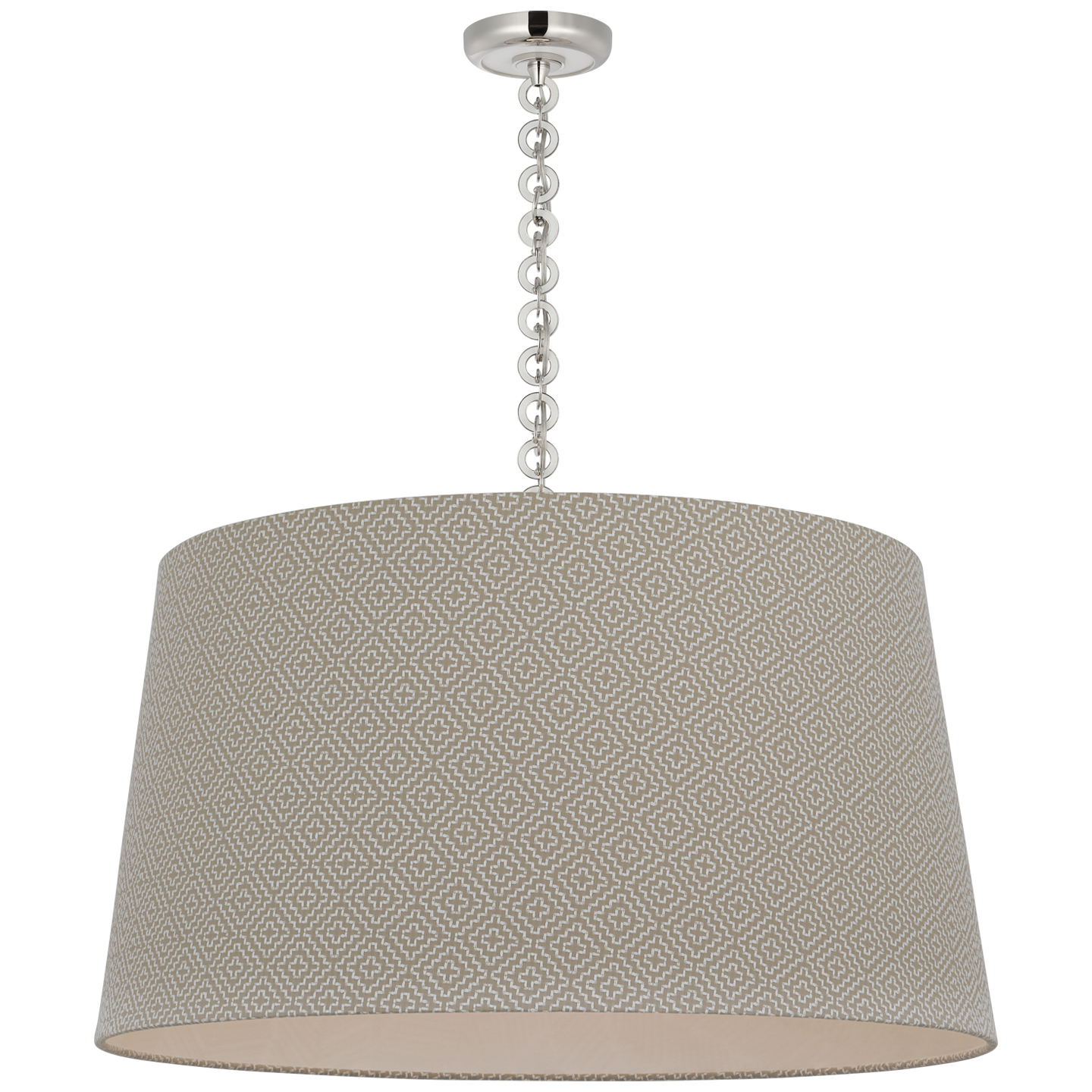 Evelyn 33" Hanging Shade | Polished Nickel and White Oak | Schumacher Dove Soho Weave Shade